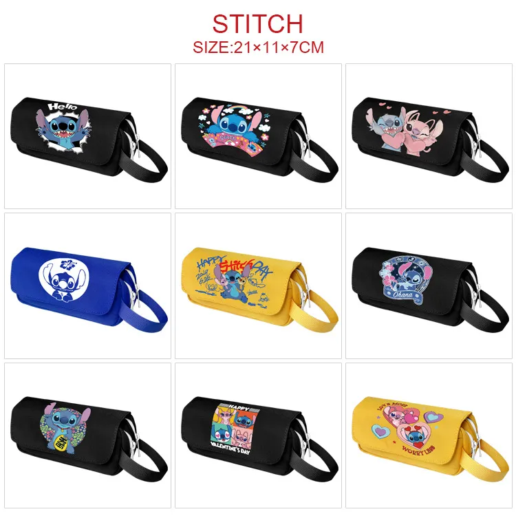 Lilo & Stitch Inspired Waterproof Canvas Pencil Case – Large Capacity Double-Layer Stationery Bag with Carry Handle, Durable School Pencil Pouch for Students & Fans